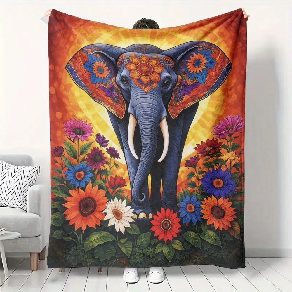 Bohemian Flower Elephant Throw Blanket 50x60
